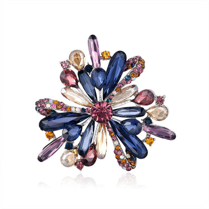 Pink & Multicolor Cubic Zirconia & Silvertone Flower Brooch
