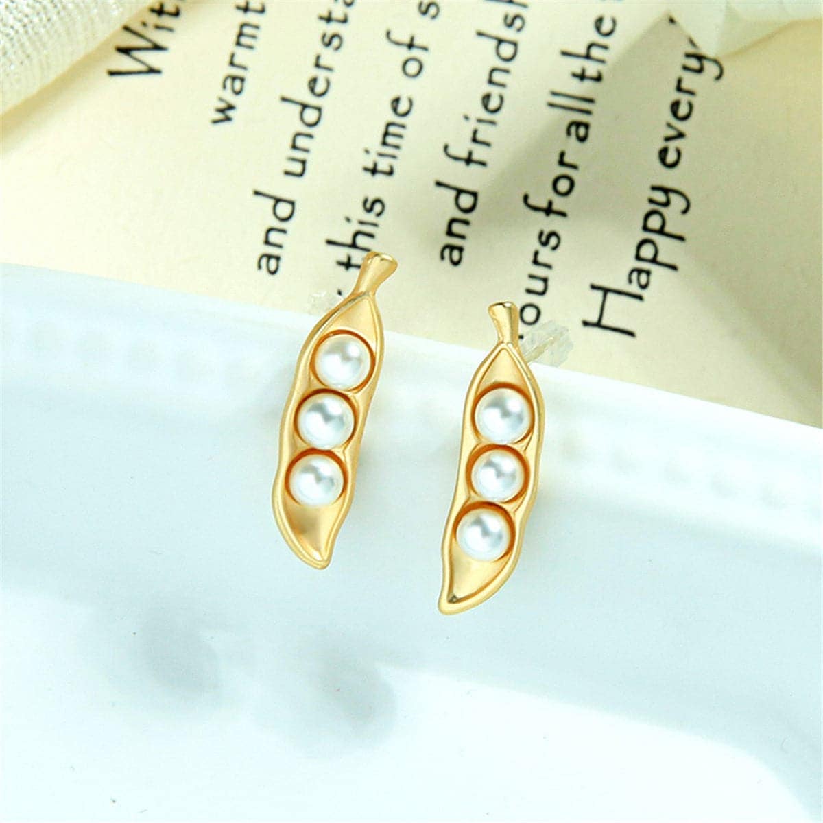 Pearl & Goldtone Pea Pod Drop Earrings