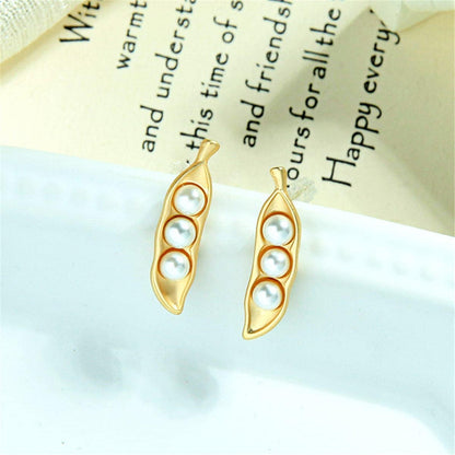 Pearl & Goldtone Pea Pod Drop Earrings