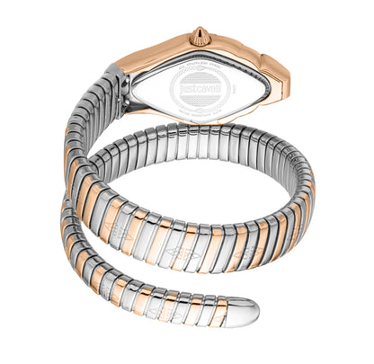 Just CAVALLI Women Watch, Rose Gold Color Case, Silver Dial, Two Tone Silver & Rose Gold Color Metal Bracelet, 2 Hands, 3 Atm