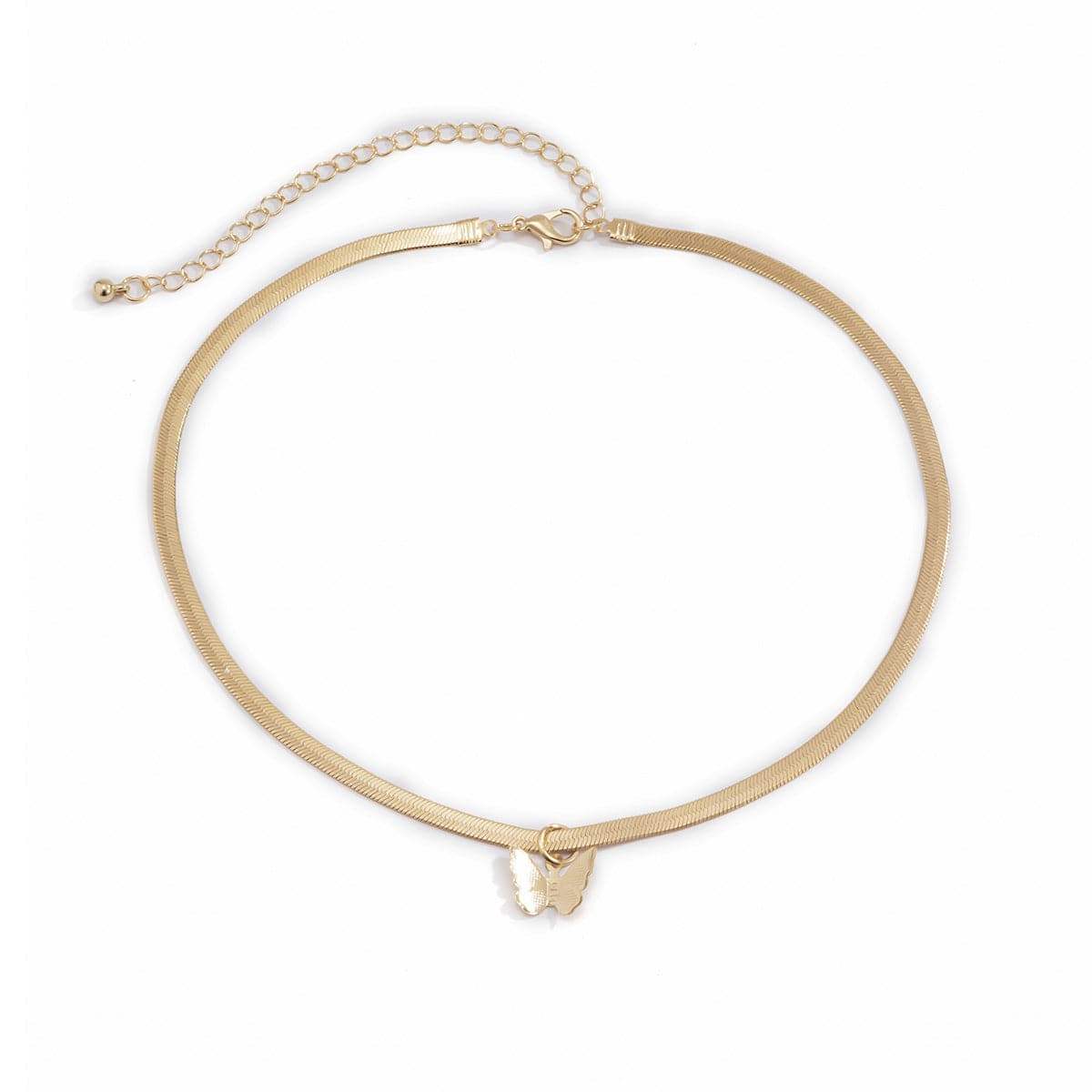 Goldtone Butterfly Snake Chain Choker Necklace