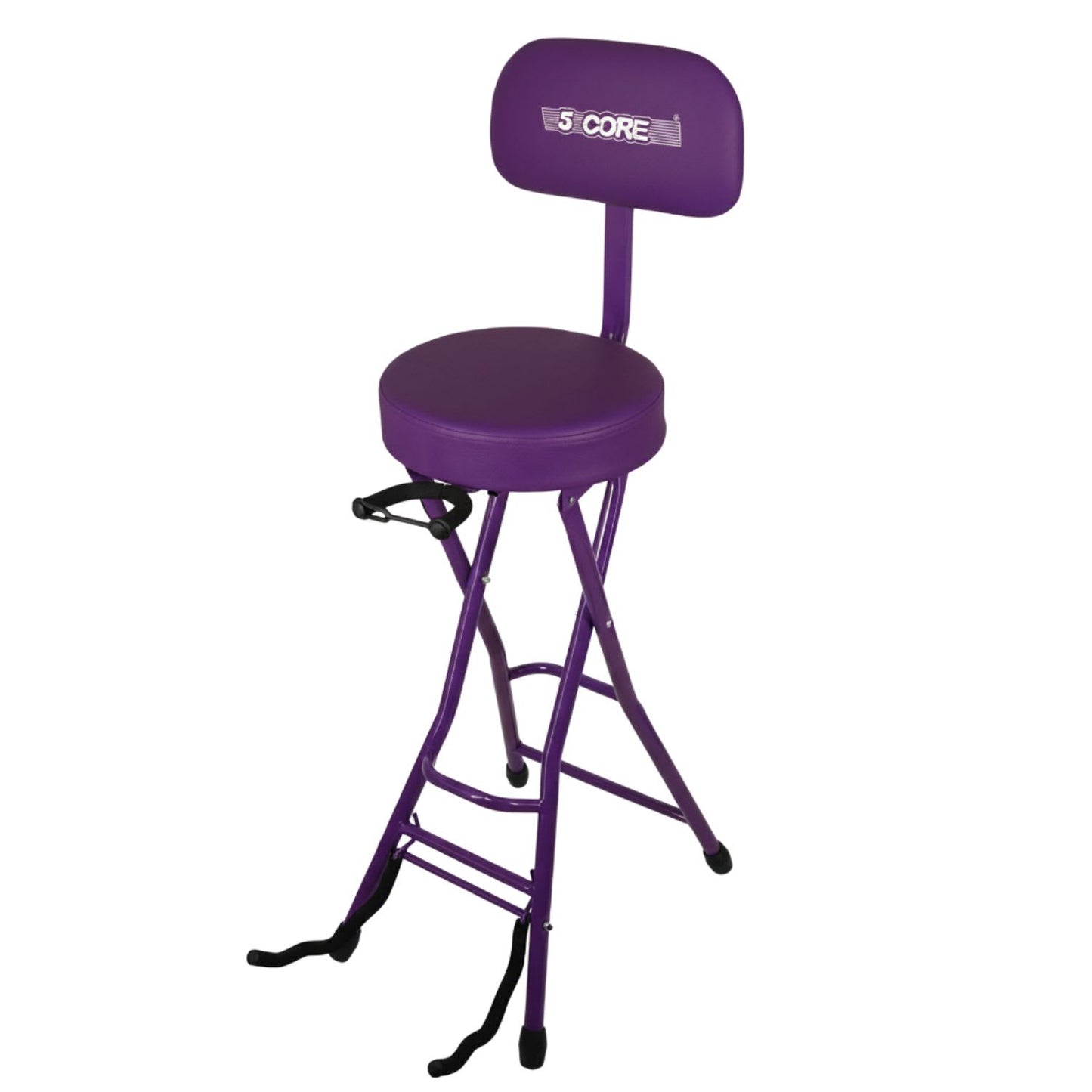 5 Core Guitar Stool 3.15" Padded Chair W Backrest Foldable Music Seat Built in Foot Rest Guitar Stand - Purple