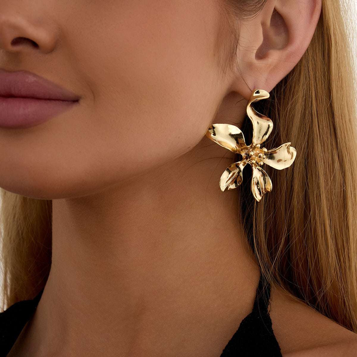 Goldtone Flower Statement Stud Earrings