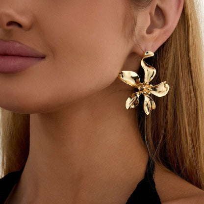 Goldtone Flower Statement Stud Earrings