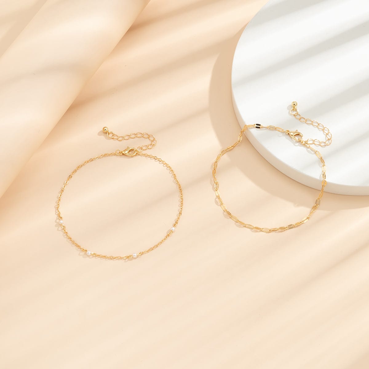 Pearl & Goldtone Station Anklet Set
