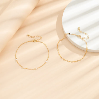 Pearl & Goldtone Station Anklet Set