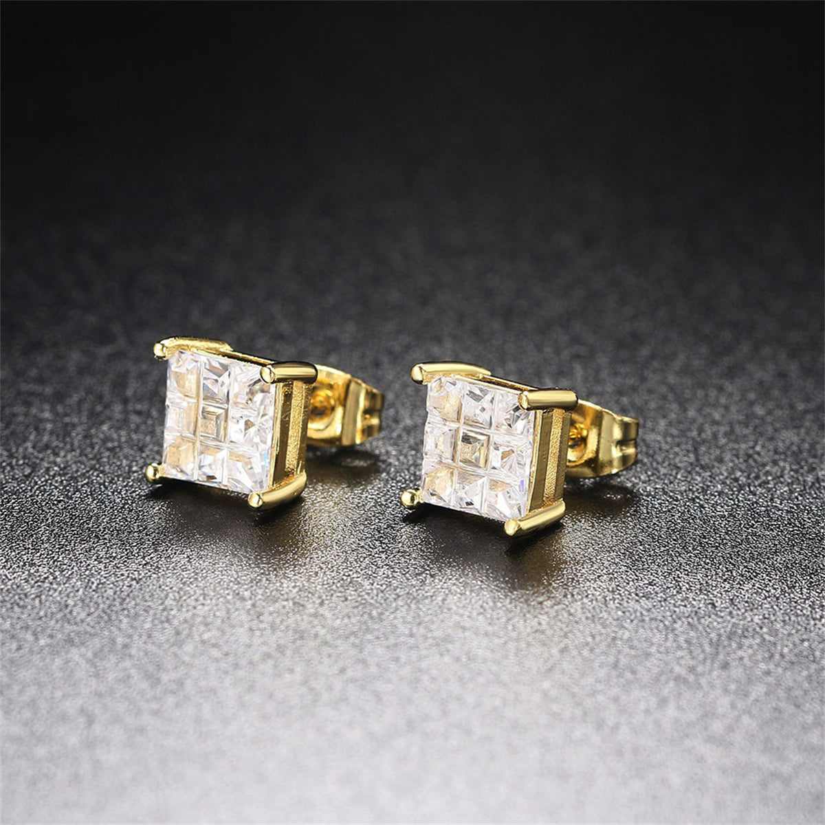 Crystal & Goldtone Square Stud Earrings-3