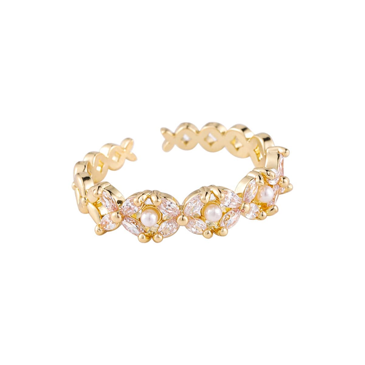 Cubic Zirconia & Pearl Goldtone Flower Band