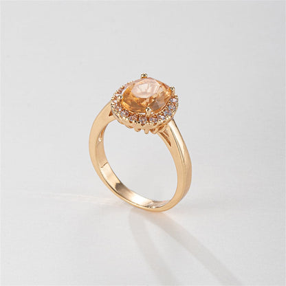 Champagne Crystal & Cubic Zirconia Pavé Halo Oval-Cut Ring-2