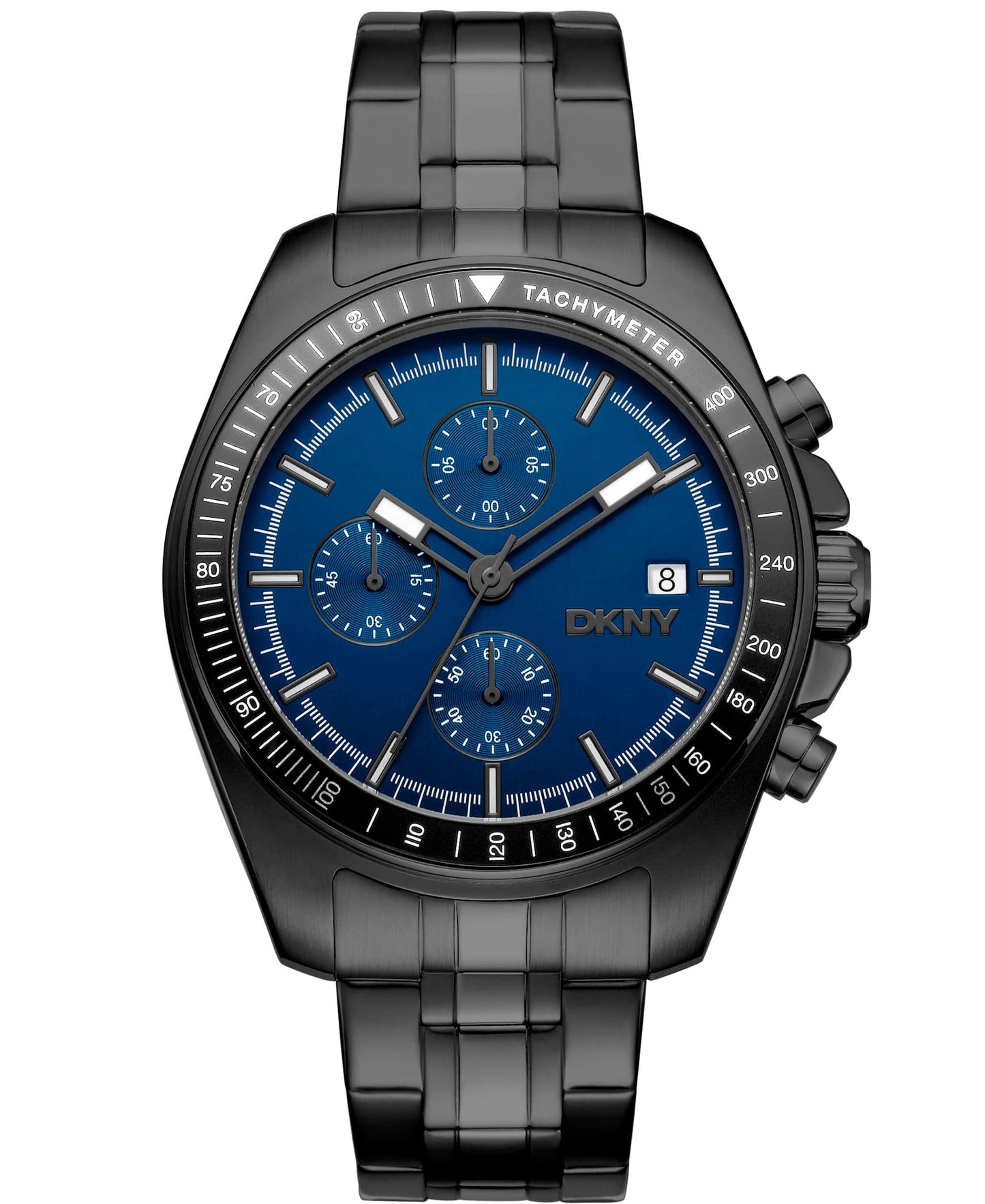 Dkny Men Watch, Black Color Case, Dark Blue Dial, Black Color Metal Bracelet, Chronograph, 10 Atm
