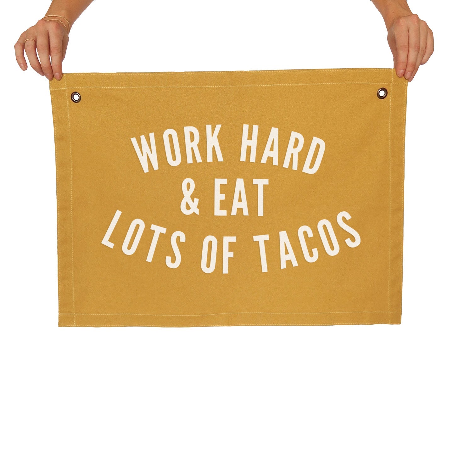 Frankie Jean Work Hard & Eat Lots of Tacos Large Canvas Flag