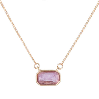 Purple Crystal & Goldtone Rectangle Pendant Necklace