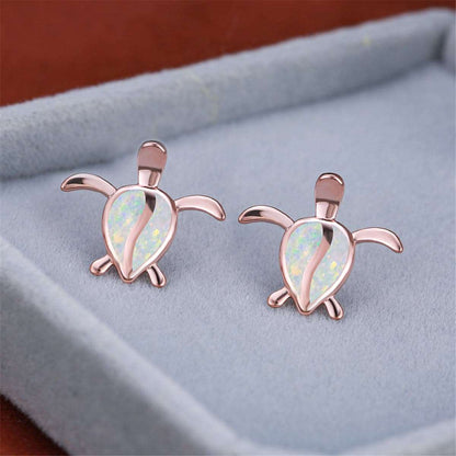 Opal & Rose Goldtone Turtle Stud Earrings