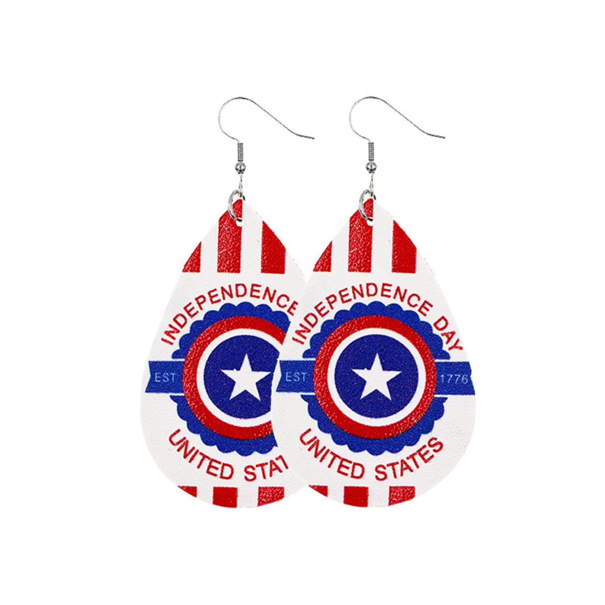 White & Blue Polystyrene 'Est 1776' Teardrop Drop Earrings