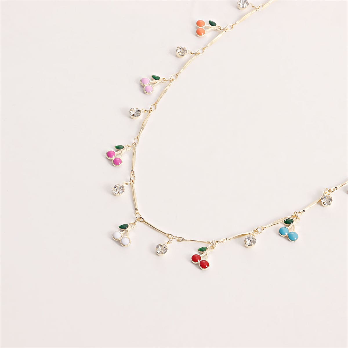 Cubic Zirconia & Enamel Goldtone Cherries Station Necklace