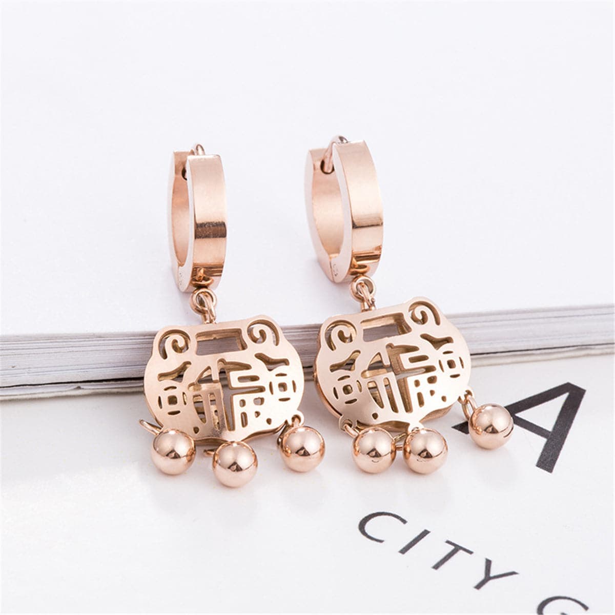 Rose Goldtone Lock of Longevity Drop Earrings