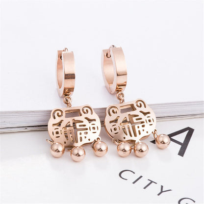 Rose Goldtone Lock of Longevity Drop Earrings