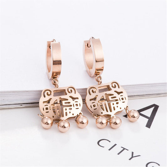 Rose Goldtone Lock of Longevity Drop Earrings