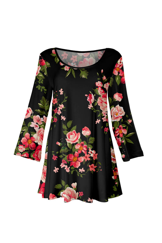 Coral and Black Floral-