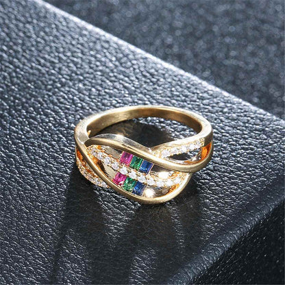 Rainbow Crystal & Cubic Zirconia Leaf Ring-4