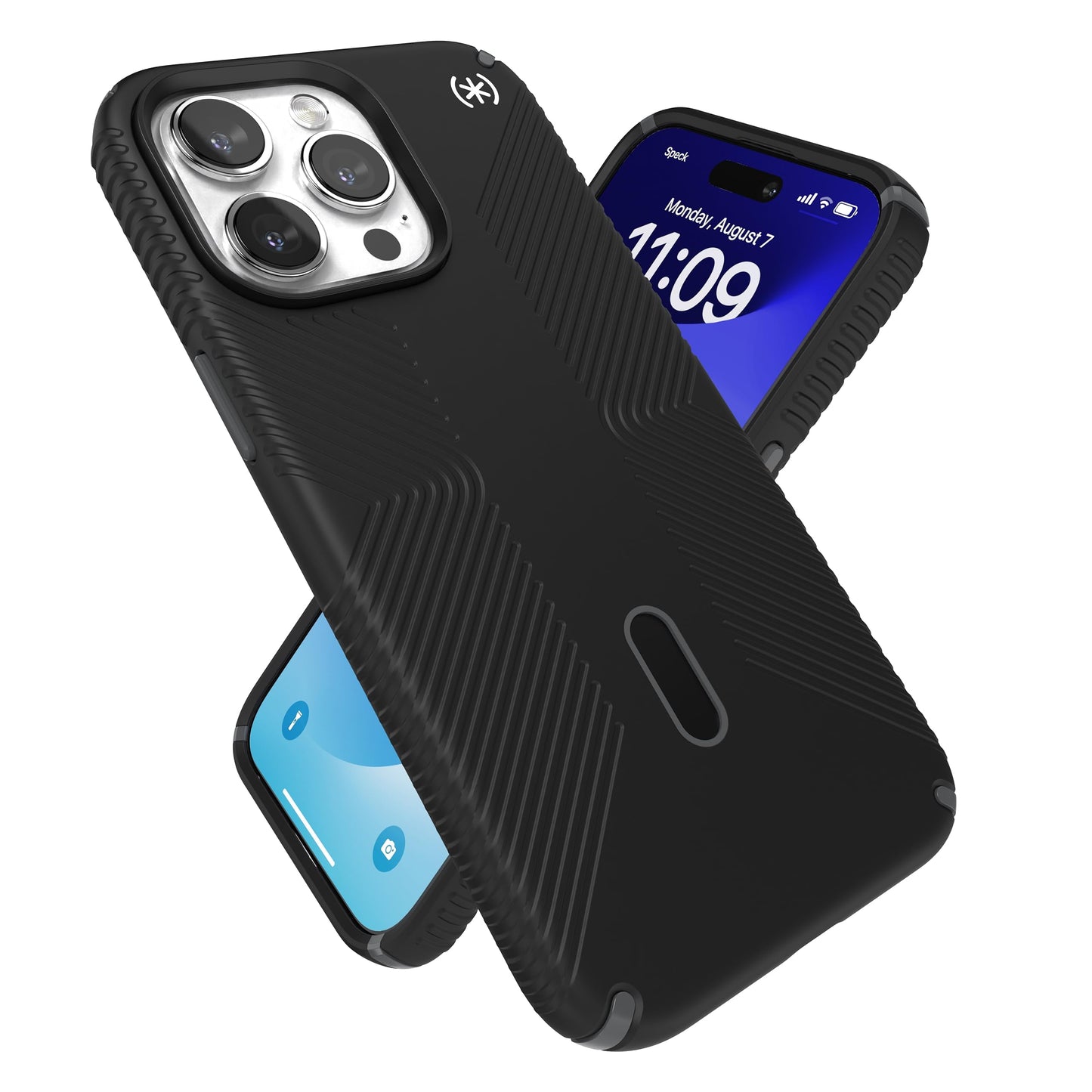Speck Iphone 15 Pro Max Case - Clicklock No-Slip Interlock, Built for Magsafe, Drop Protection Grip - Scratch Resistant, Soft Touch, 6.7 Inch Phone Case - Presidio2 Grip Black/Slate Grey/White