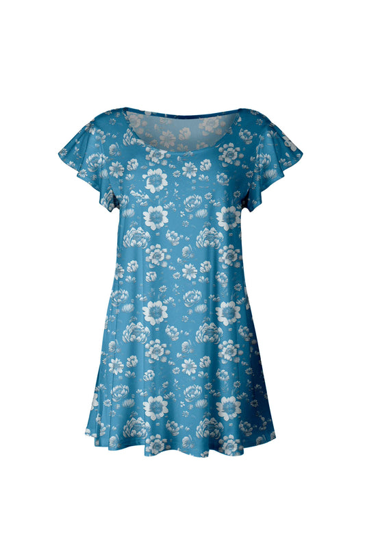 Blue Floral Lace Print-