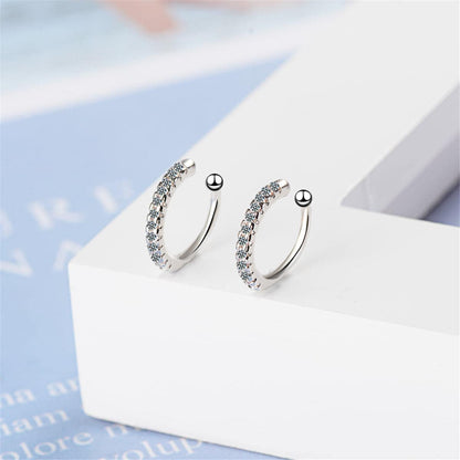 Cubic Zirconia & Silvertone Hoop Stud Ear Cuffs