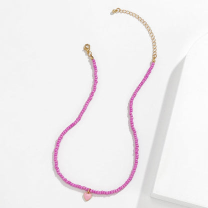 Pink Enamel & Howlite Beaded Heart Necklace