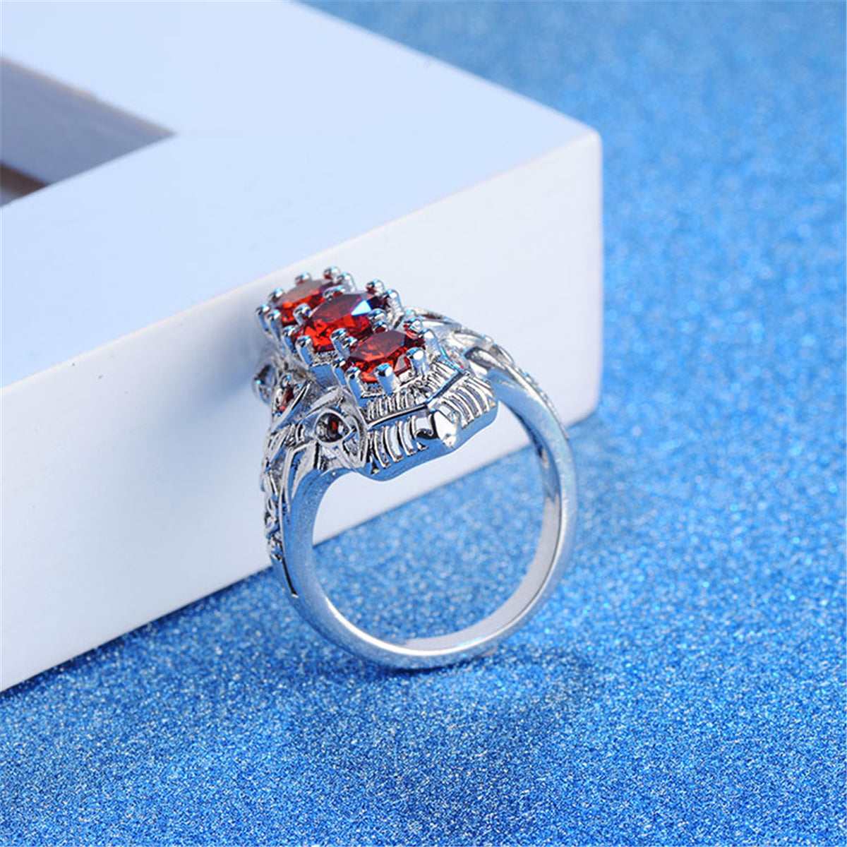 Cubic Zirconia & Red Crystal Shield Ring-4