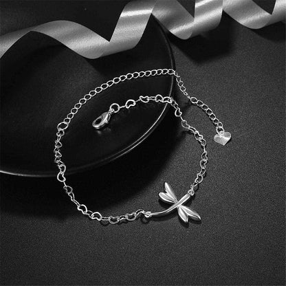 Silvertone Dragonfly Anklet