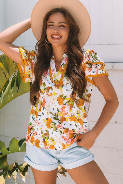 Threaded Pear Ailany Short Sleeve Floral Blouse