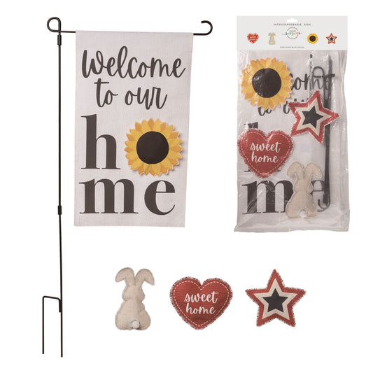 20 Inch Multicolor Spring Fabric Flag Yardstake with Interchangeable Icons for Decorative Garden Stakes