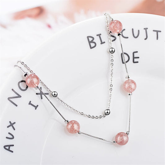 Strawberry Red Crystal & Silvertone Station Necklace
