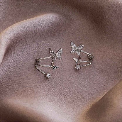 Cubic Zirconia & Silvertone Butterfly Stud Earrings