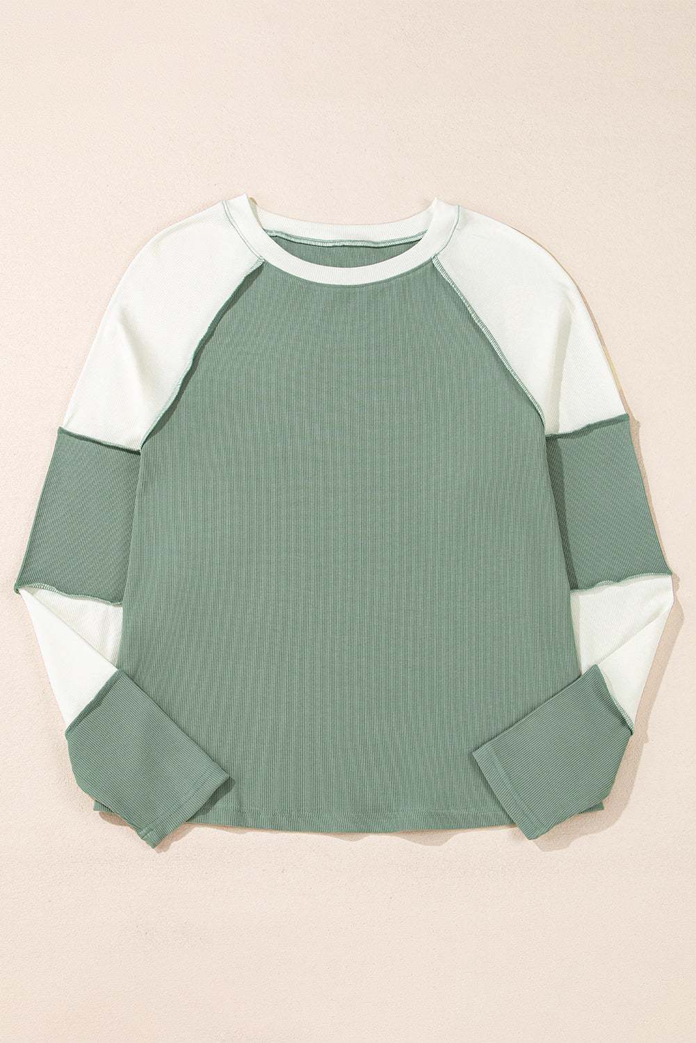 Faye Colorblock Patchwork Raglan Long Sleeve Top - Mint Green / L - 12/14