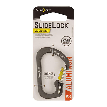 Nite Ize Size #3 Slidelock Carabiner, Locking Carabiner Keychain, Aluminum, Charcoal Grey