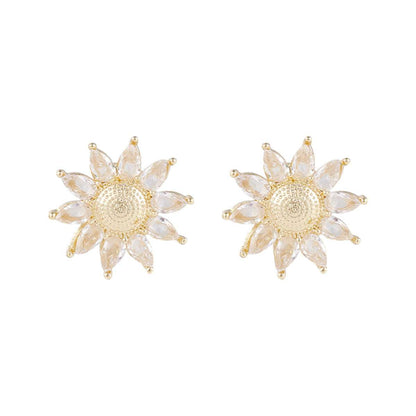 Crystal & Goldtone Sunflower Stud Earrings