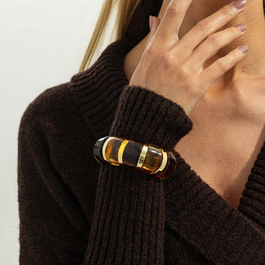Multi-Colored Resin & Goldtone Oval Station Stretch Bracelet