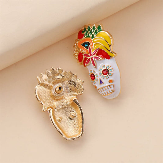 Cubic Zirconia & Enamel Goldtone Masks Stud Earrings