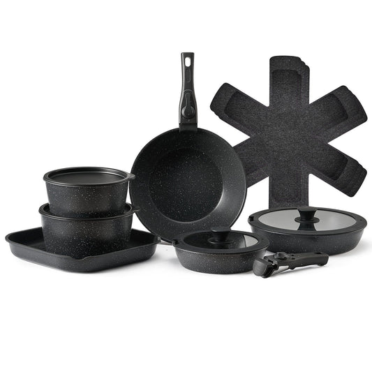 VEVOR 17 Piece Pots and Pans Set Granite Nonstick Kitchen Cookware Induction Black - 1
