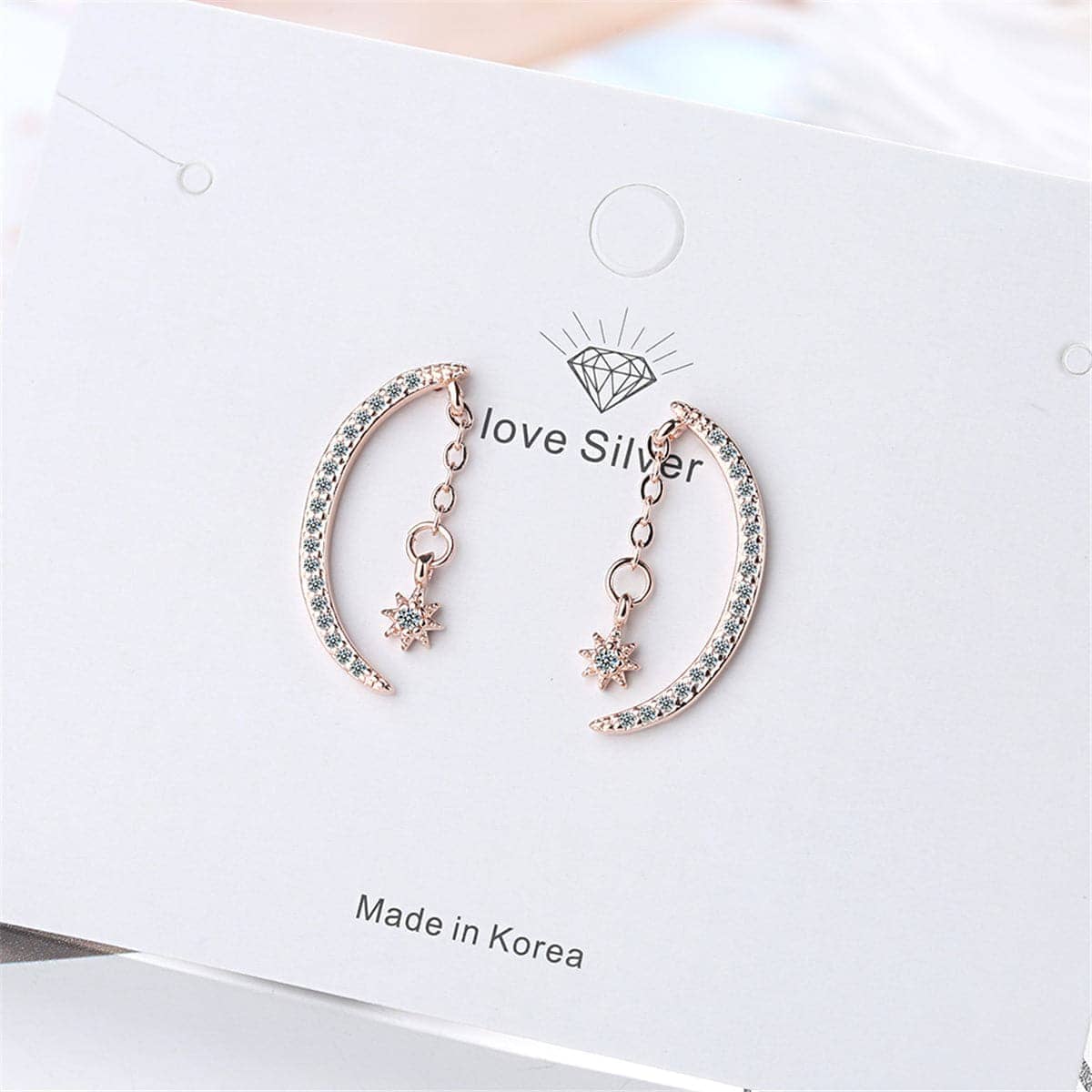 Cubic Zirconia & Rose Goldtone Moon & Star Drop Earrings