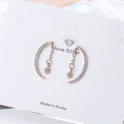 Cubic Zirconia & Rose Goldtone Moon & Star Drop Earrings