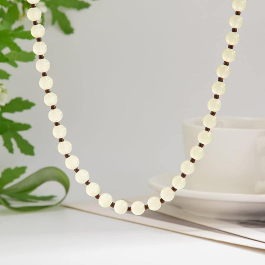 Light Yellow Jade & Silvertone Beaded Chain Collar Necklace