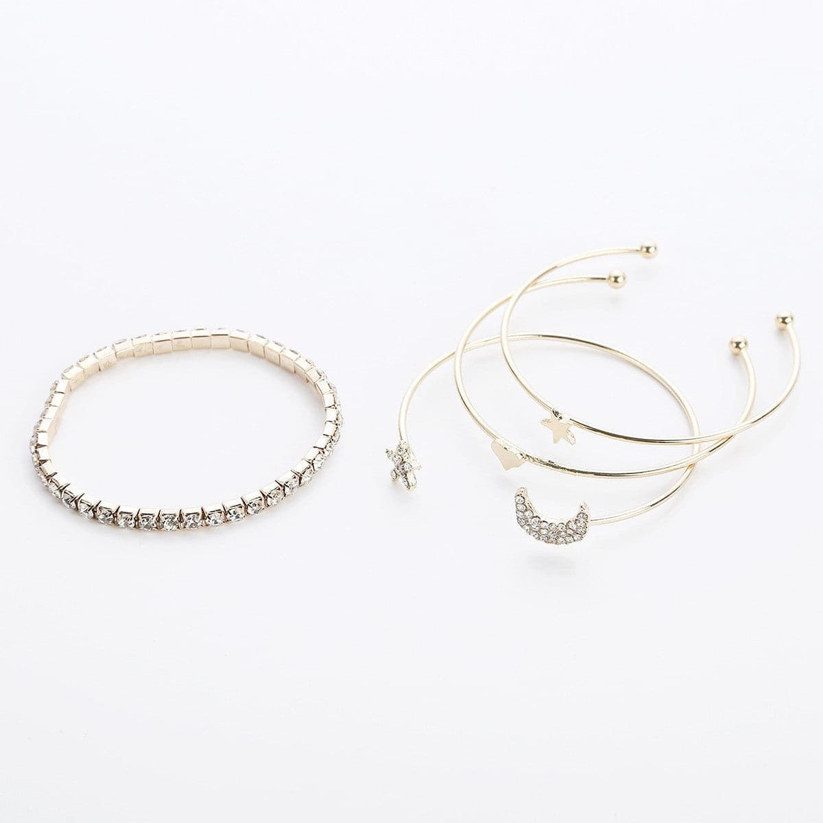 Cubic Zirconia & Goldtone Stars Moon Bangle Cuff Set