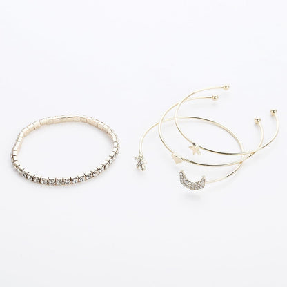 Cubic Zirconia & Goldtone Stars Moon Bangle Cuff Set