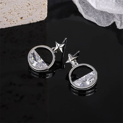 Crystal & Silvertone Star Dangle Earring