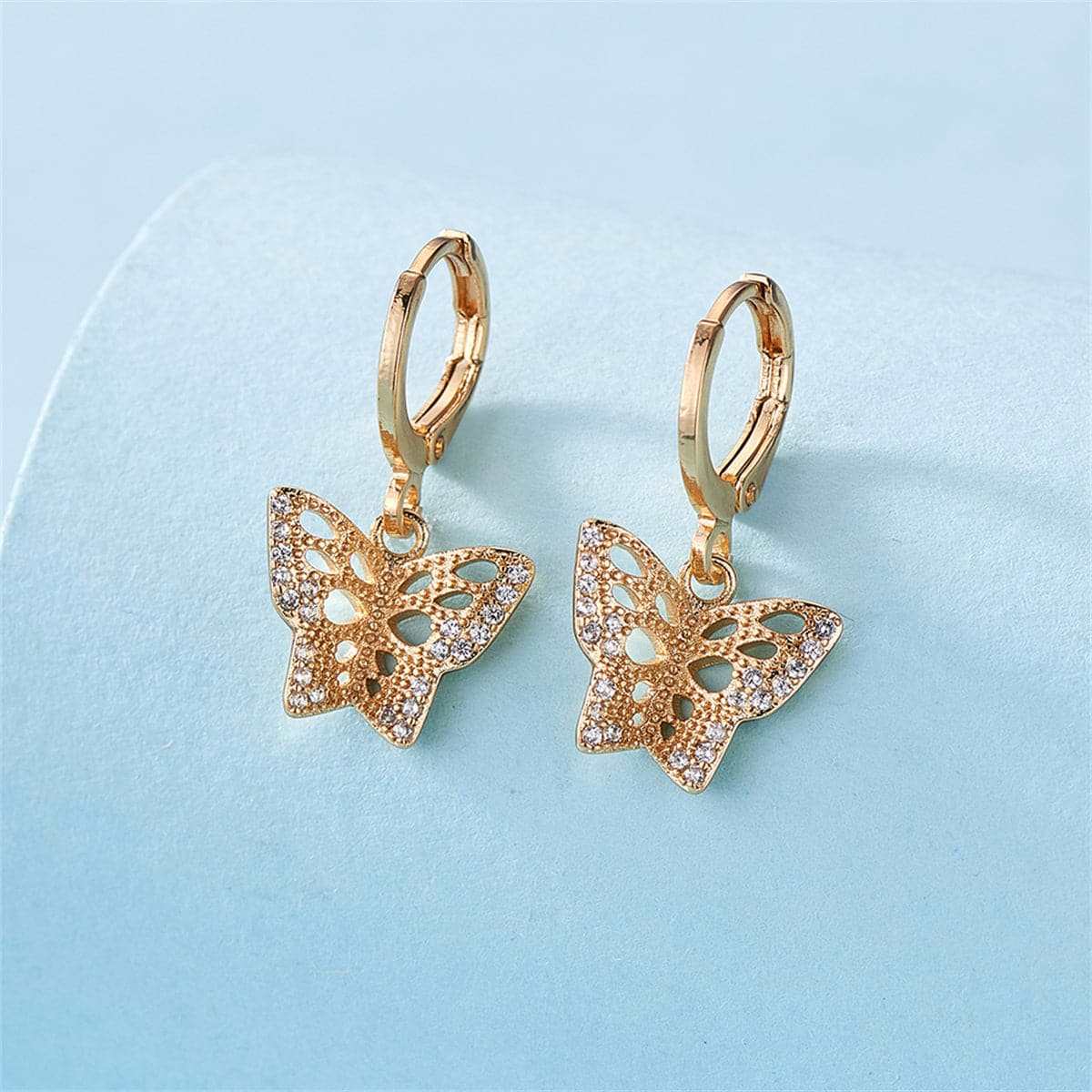 Cubic Zirconia & Goldtone Openwork Butterfly Huggie Earrings
