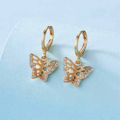 Cubic Zirconia & Goldtone Openwork Butterfly Huggie Earrings