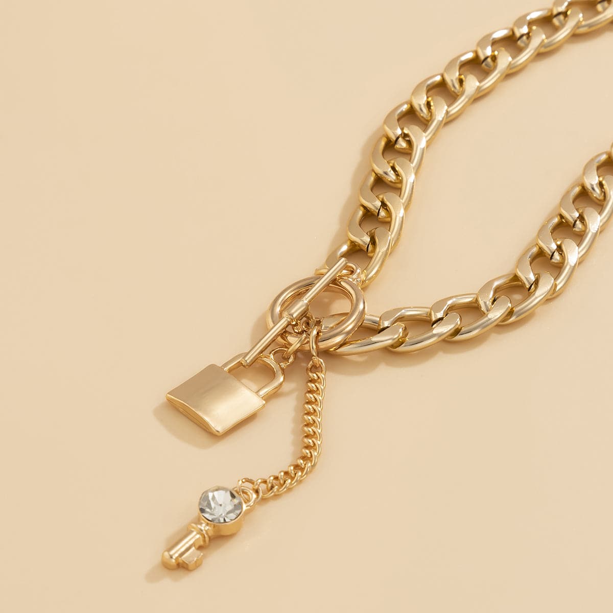 Cubic Zirconia & Goldtone Lock Chain Necklace