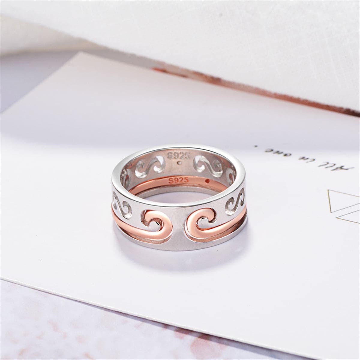 Silvertone & Rose Goldtone Swirl Band Ring Set